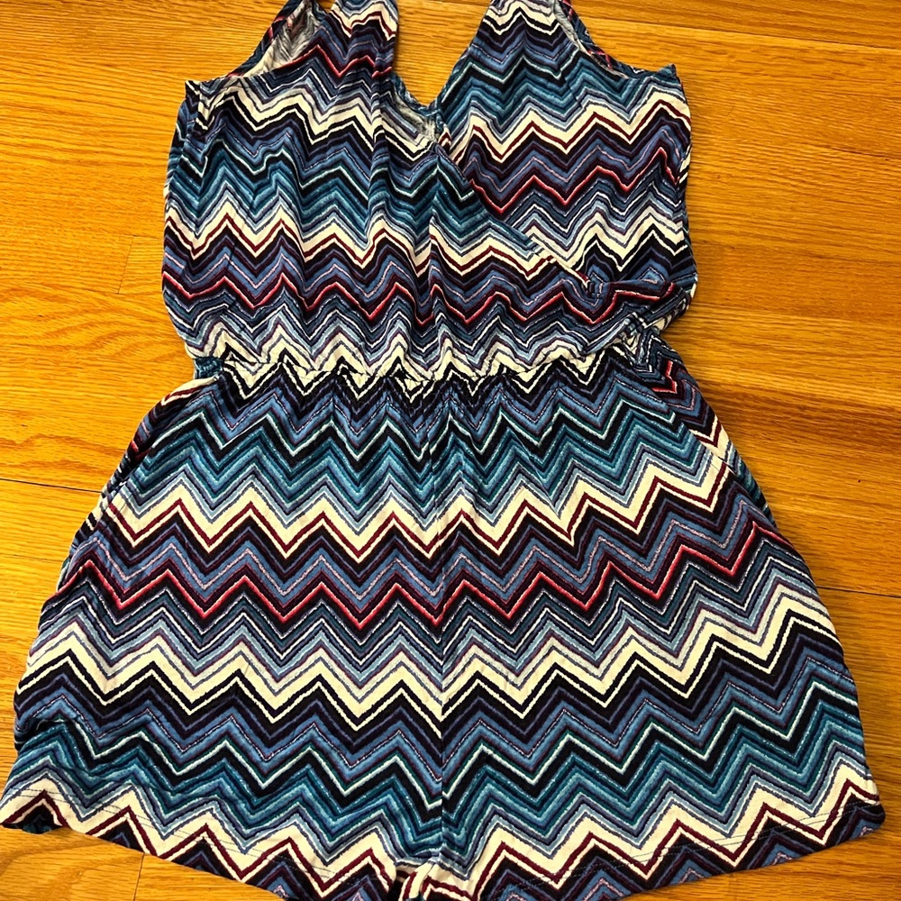 H&M Blue and Red Chevron Romper